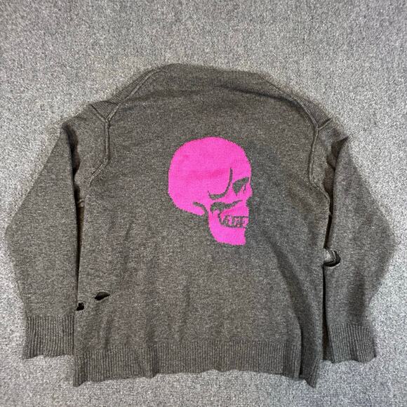 Skull Cashmere 70% Wool Distressed‎ w Holes Sweater Size S Grey - Picture 4 of 7
